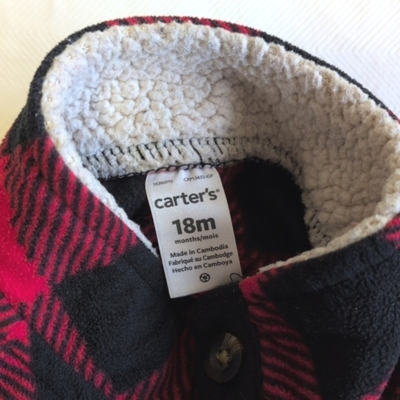 carter's buffalo check fleece popover sweatshirt 18 months baby unisex - Picture 4 of 5